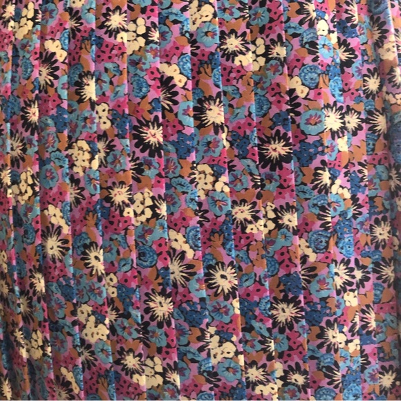 Vintage Ruffles Pleats Floral Dress Long Sleeve Colorful Fuchsia Lavender Silky - Picture 12 of 16